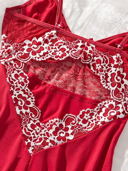 Women's Elegant Nightgown, Milk Silk Lace Trim Design, Four Seasons Wearable Sleepwear &, Comfortable Bedroom & Outdoor Use
