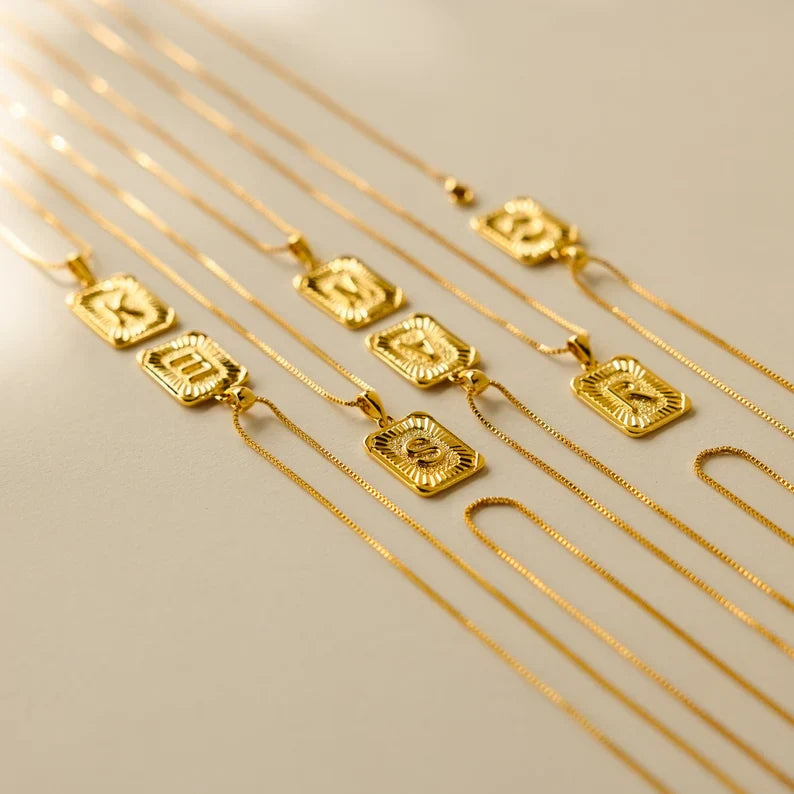 LAST DAY 49% OFF--18K Gold Square Initial Necklace Unisex