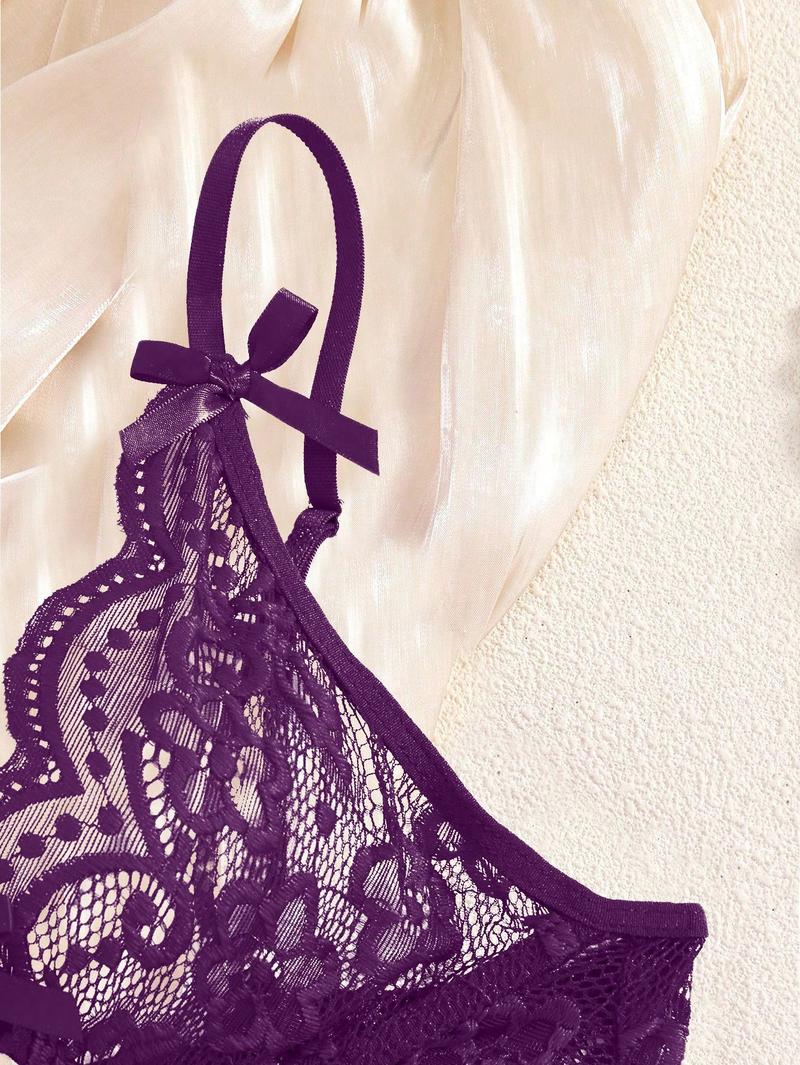 Summer Sexy Women's Lingerie Set, Classic Red Lace Jumpsuit With Anklet, Teddy Bear Doll Intimate Apparel, Sensual Outfit Womenswear Bra Party Piece Sheer Nightwear Sleeve