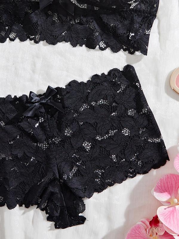 Plus Size Women's Lingerie Set with Sexy Lace Trim, Bra and Shorts Combo for Comfortable Layering, Lightweight Elegant Underwear for All-Day Wear