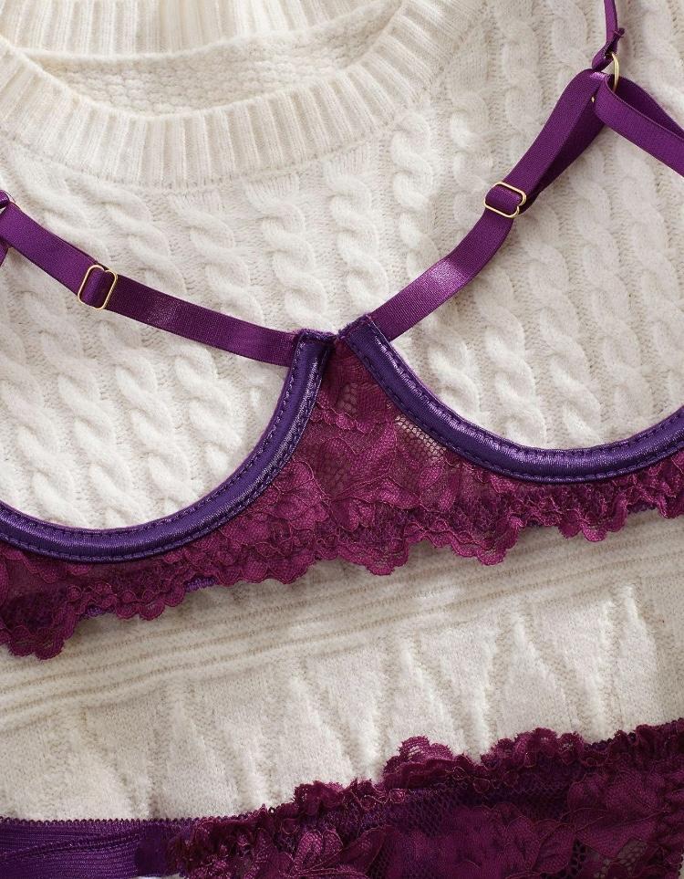 Ugreat Women's Floral Lace Sexy Lingerie Set, Sexy Cut Out Underwire Bra & Open Crotch Design Thong Two-Piece Set, Lingerie Set for Women, 2000s Wear Pink Straps