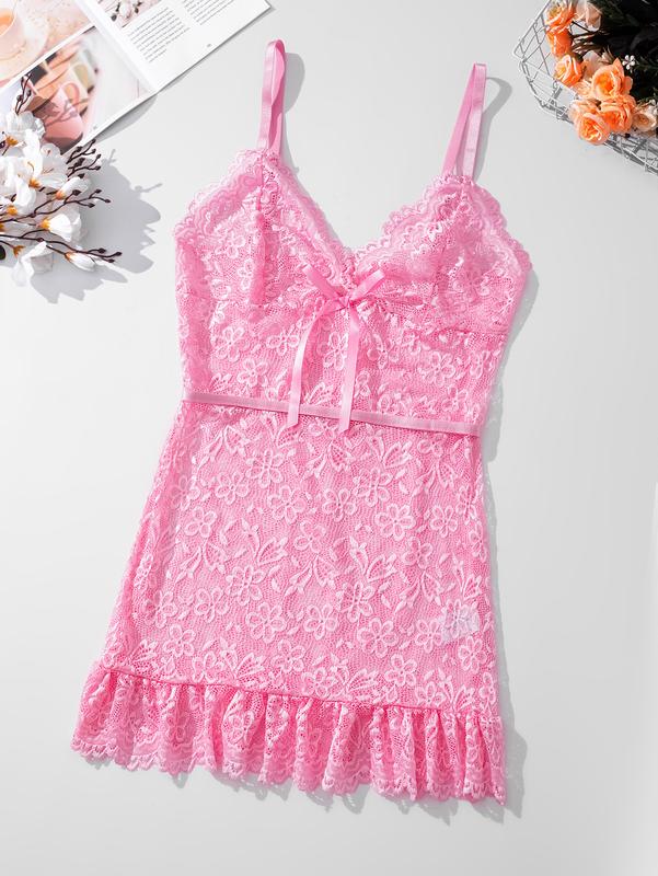 Women's 2 Piece Floral Lace Lingerie Set Night Dress Sleewear,Ruffle Hem Sheer Babydoll Chemise Nightgown,Comfort Springtok Sleeveless Loungewear