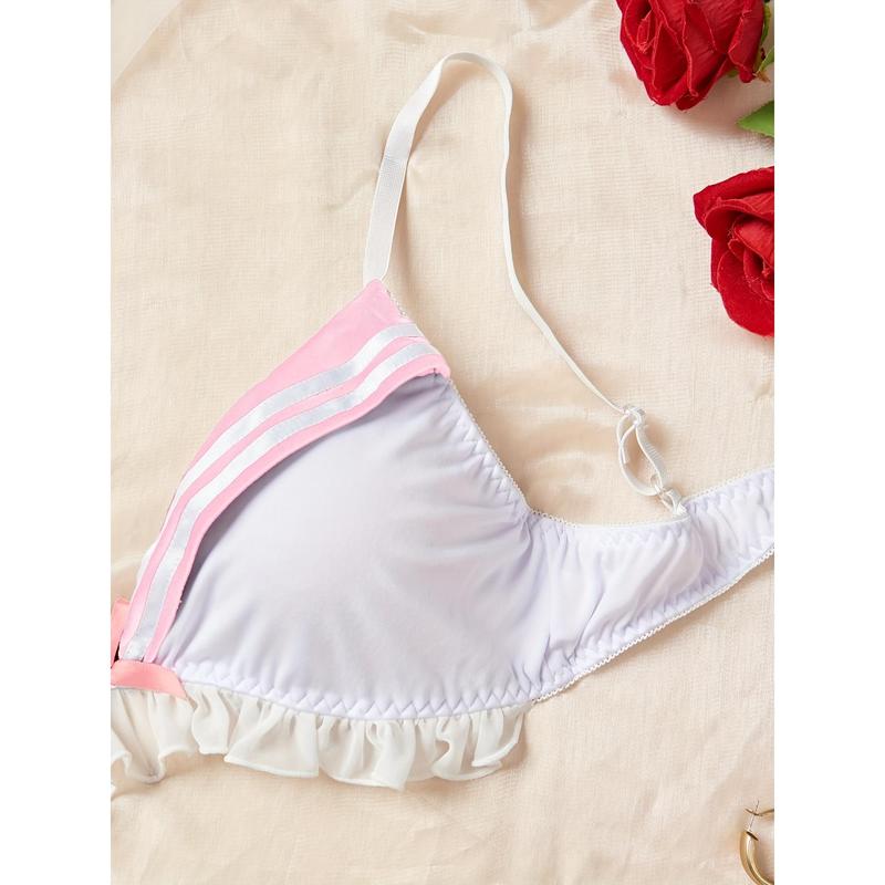 Ocean Style Lingerie Set - Women's Ruffled Bow Underwire Bra and Panties, Sexy Role Play Comfortable Design