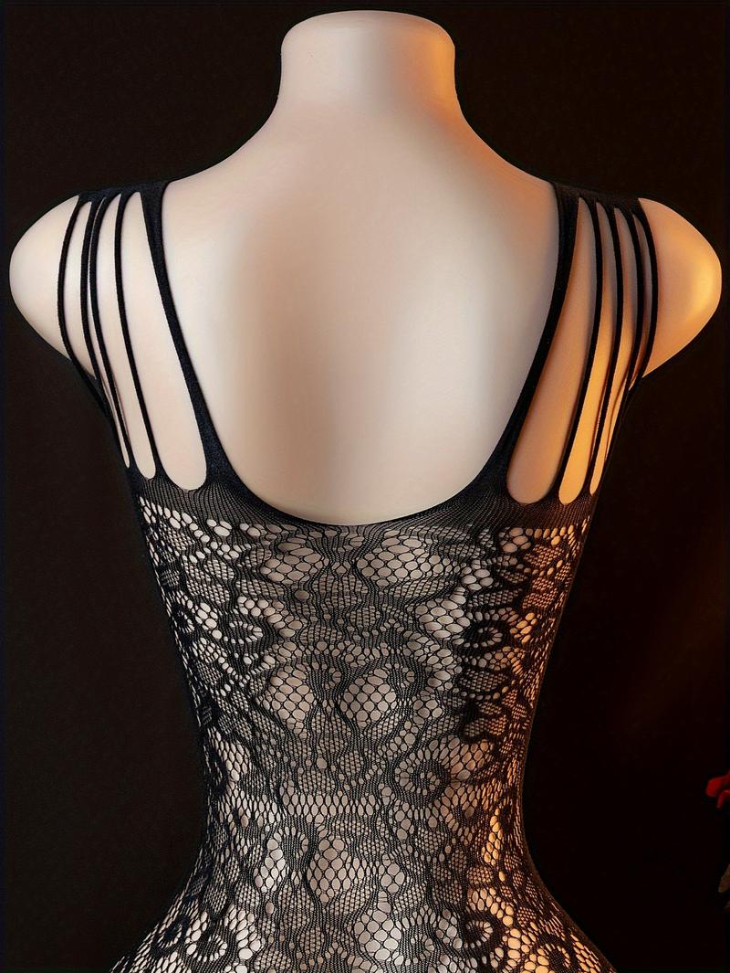 Women's seamless short-sleeved mesh dress, black leggings with lace and floral print, bold women's clothing, transparent lingerie, crotchless panties, exotic lingerie, small size, bedroom outfit Fabric Womenswear