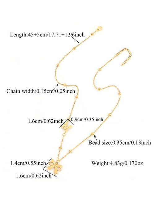 Initials Letter Bow Design Pendant Necklace