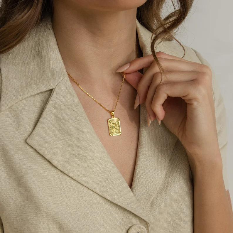 LAST DAY 49% OFF--18K Gold Square Initial Necklace Unisex