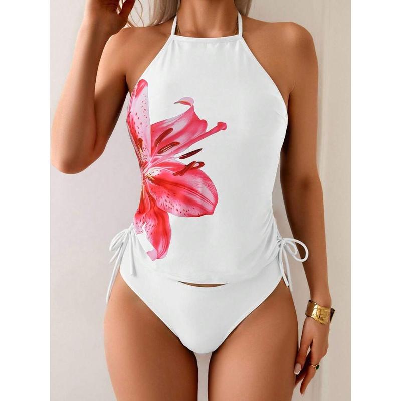 Swim  Women's Floral Print Spaghetti Strap Fashion Tankini Swimsuit