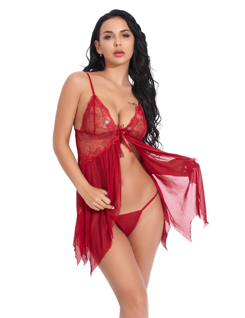 Ugreat Women Plus Size Lingerie Babydoll Dress Lace Chemise Sleepwear Mesh Nightgown with Thong V Floral Sexy night gown women Soft Womenswear