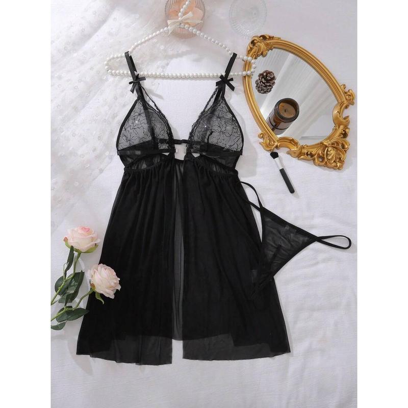 2pcs/Set Romantic Lace Patchwork Sexy Nightgown Babydoll UnderwearOuter bikini boutique go nnaw ear it now Fabric Lingerie Polyester Womenswear