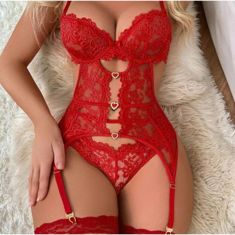Classic 4 Pack Floral Lace Hollow Rhinestone Detail Underwire Bra, Comfortable Support - Stockings Women Classic Sexy Mesh Garter Corset Sexy Bodysuit Thong Nightdress Cloth Lace Sexy Women Lace Lingerie SetEmbroidered Heart Overall Piece