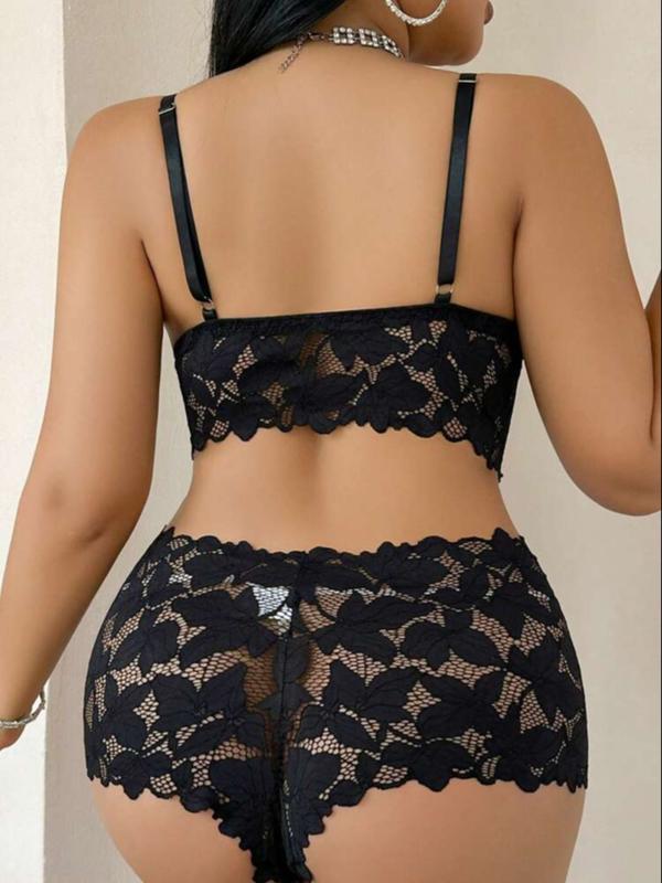 Plus Size Women's Lingerie Set with Sexy Lace Trim, Bra and Shorts Combo for Comfortable Layering, Lightweight Elegant Underwear for All-Day Wear