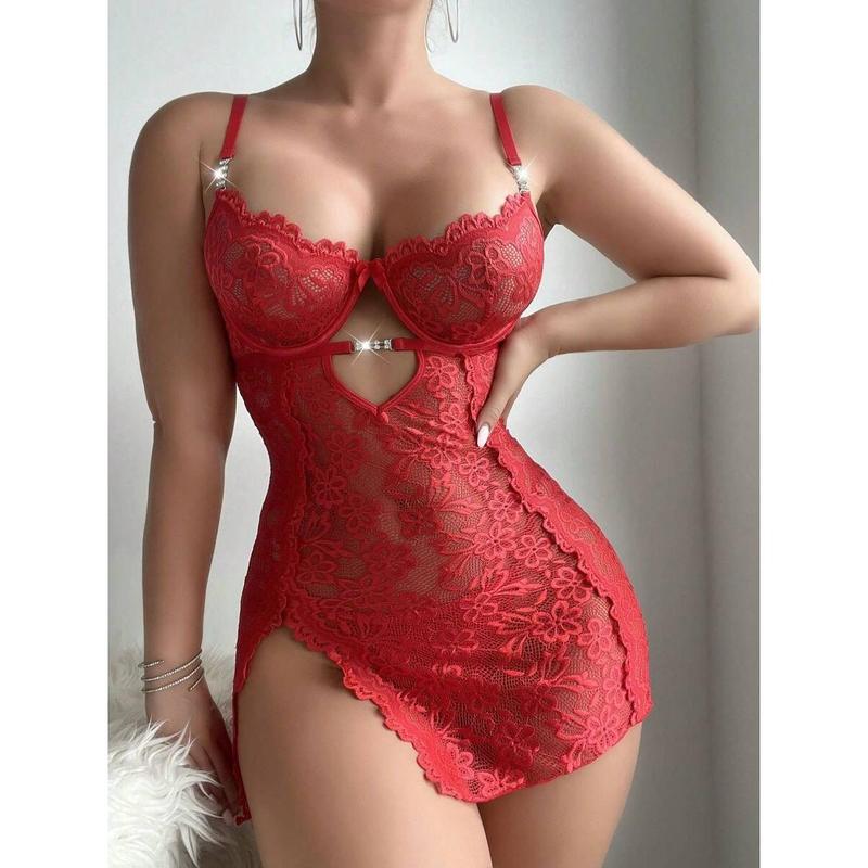 2pcs/Set Sexy Lace Contrast Mesh Nightgown Babydoll (With Underwire, T-Back) For Women Bridallingerie Fabric Womenswear Bra Loungewear