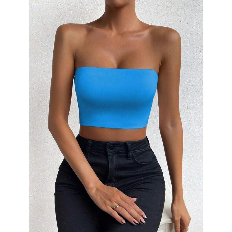 SolidTube Crop Top Fashion Fit Sleeve Womenswear Fabric Polyester Sheer Basic Minimalist