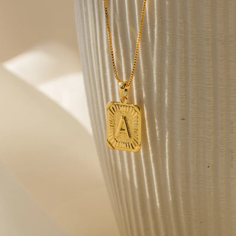 LAST DAY 49% OFF--18K Gold Square Initial Necklace Unisex