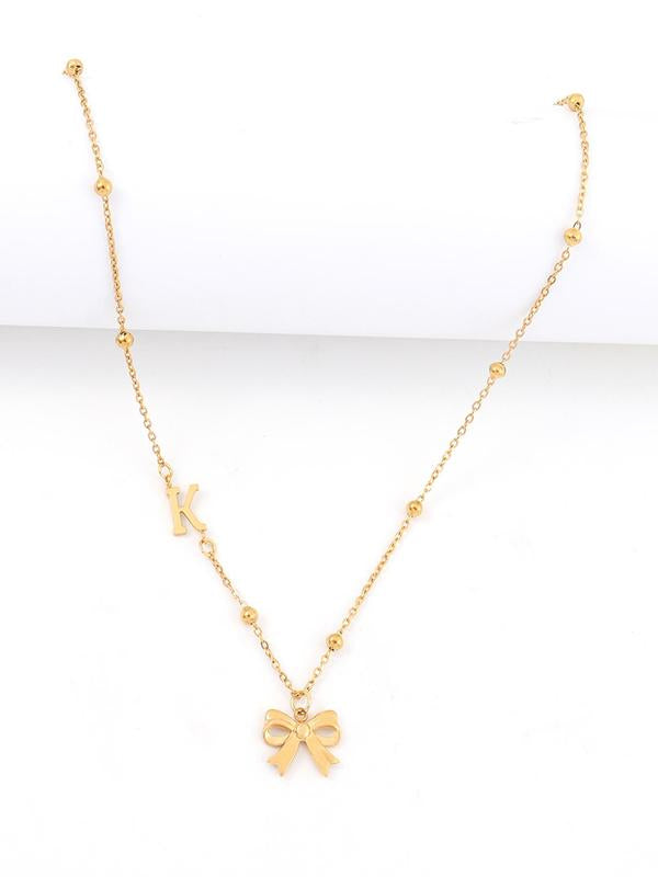 Initials Letter Bow Design Pendant Necklace