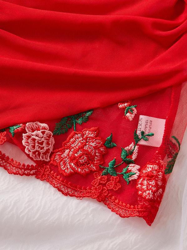 Women's Floral Embroidery Sexy Cami Nightdress & Thong Sexy Lingerie Set, Chic Nighty Dress & Panty Two-piece Set, Ladies Summer Sleepwear