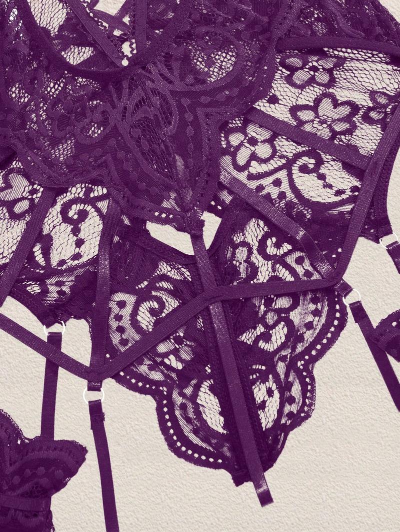 Summer Sexy Women's Lingerie Set, Classic Red Lace Jumpsuit With Anklet, Teddy Bear Doll Intimate Apparel, Sensual Outfit Womenswear Bra Party Piece Sheer Nightwear Sleeve