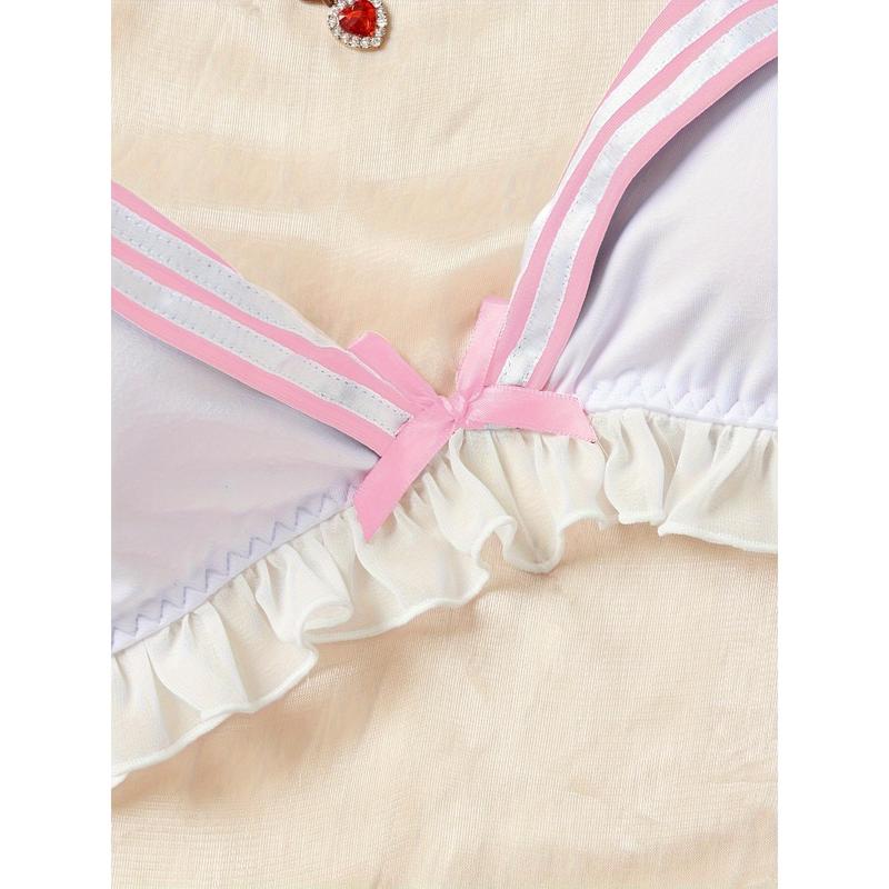 Ocean Style Lingerie Set - Women's Ruffled Bow Underwire Bra and Panties, Sexy Role Play Comfortable Design