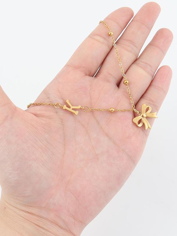 Initials Letter Bow Design Pendant Necklace
