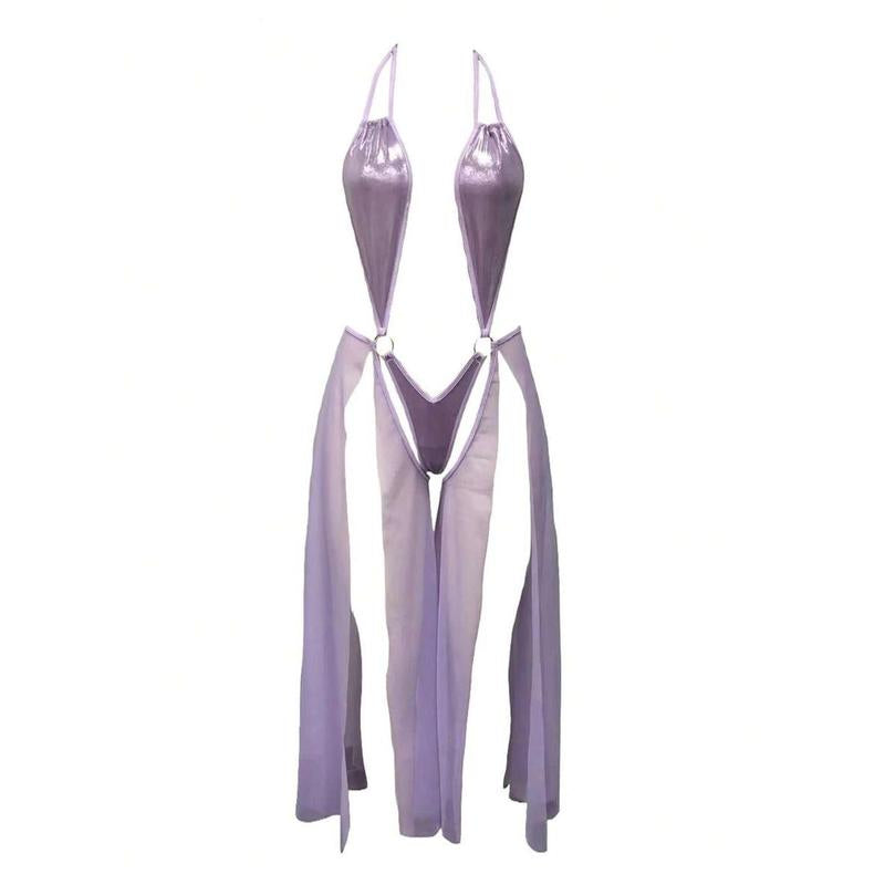 Fantasy Costume Sexy Series Gloss Halter Open Slit Ladies Lingerie Costume Womenswear Piece Basic Minimalist