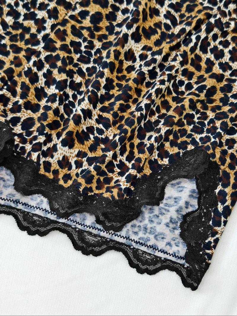 Women's Leopard Print Cami Top & Shorts Pyjama Two-piece Set, Sexy Comfy Sleepwear Set for Women, Women's Sleepwear for Summer