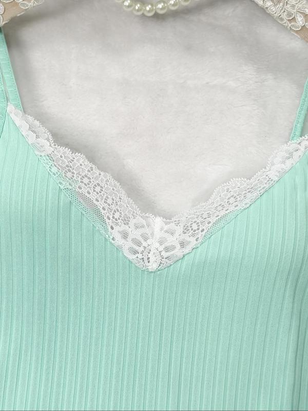 Women's Cami Top & Lace Trim Shorts Pyjama Two-piece Set, Casual Comfy Cami Top & Shorts Pj Set, Ladies Sleepwear for Summer