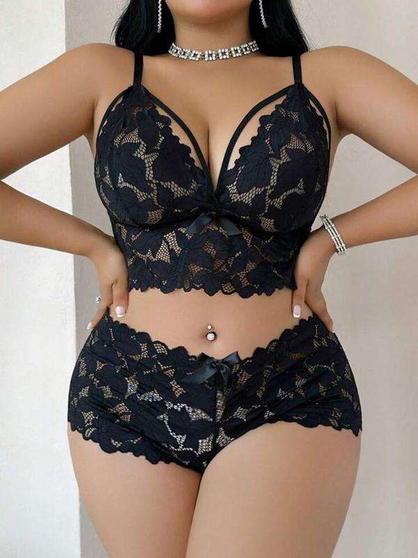 Plus Size Women's Lingerie Set with Sexy Lace Trim, Bra and Shorts Combo for Comfortable Layering, Lightweight Elegant Underwear for All-Day Wear