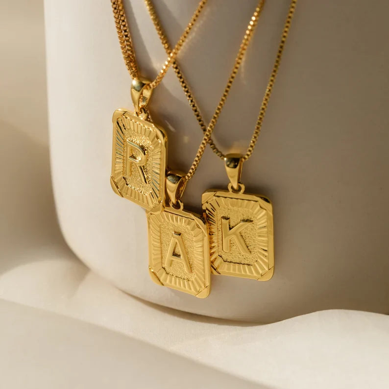 LAST DAY 49% OFF--18K Gold Square Initial Necklace Unisex