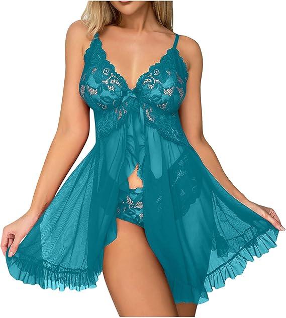 Women's Sheer Mesh Floral Lace Chemise Nightgown Babydoll Nightwear Dress Sexy V-Neck Camisole Dress Sleepwear Nightdress Matching Elegant Polyester Fabric Loungewear Skirt F Bridal airy Comfy Womenswear Basic Minimalist Purple