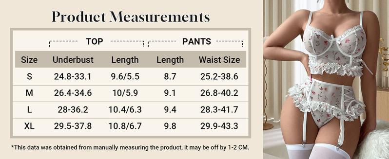 5 Piece Lingerie Set Lace Floral Ruffle Garter Underwire Teddy Lingerie Set with Stocking