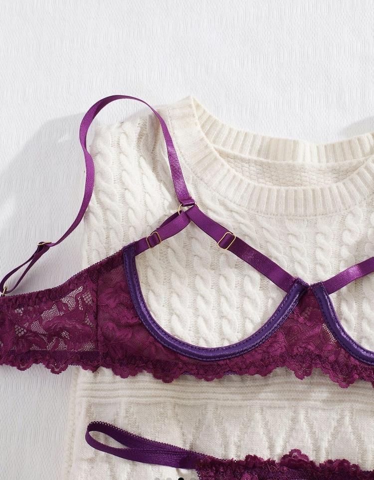 Ugreat Women's Floral Lace Sexy Lingerie Set, Sexy Cut Out Underwire Bra & Open Crotch Design Thong Two-Piece Set, Lingerie Set for Women, 2000s Wear Pink Straps