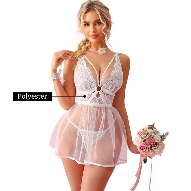 Ugreat Hot Lingerie for Women V Neck Lace Babydoll Mesh Nightwear Slit Chemise Nightie Dress Lace Halter Nightdress SetSummer holiday Mesh See-through Backless Pajamas daily wear Breathable Comfort night gown women2 Piece Skirt White night gown