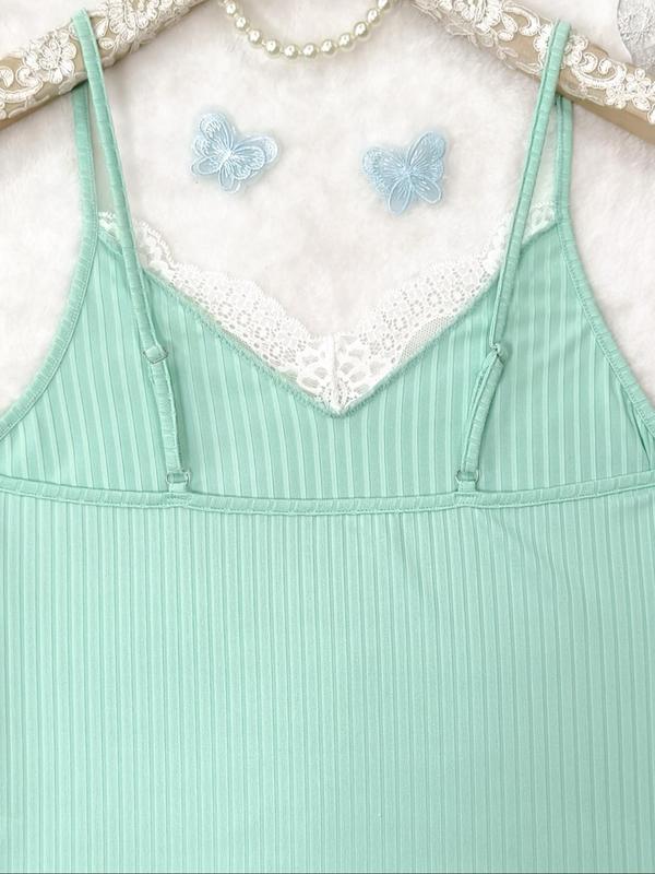 Women's Cami Top & Lace Trim Shorts Pyjama Two-piece Set, Casual Comfy Cami Top & Shorts Pj Set, Ladies Sleepwear for Summer