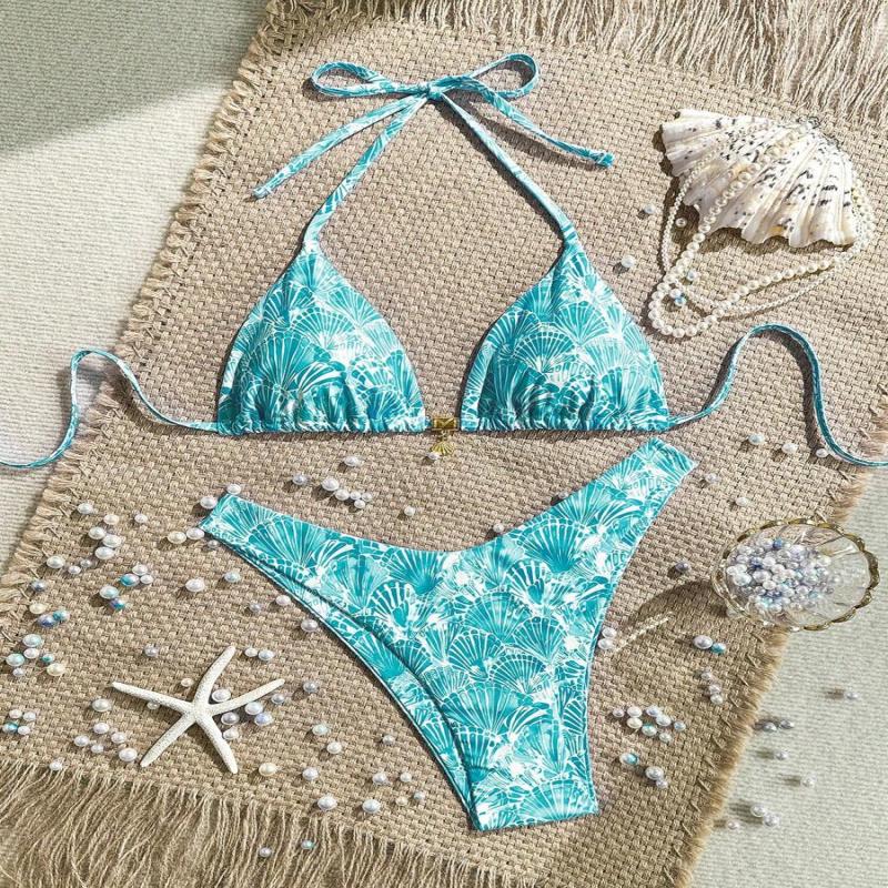 Swim Summer 2 Pieces Outfits For Women - Spaghetti Strap Random Print Top And High Cut Swim Bottoms, Beach Holiday Bikini Set