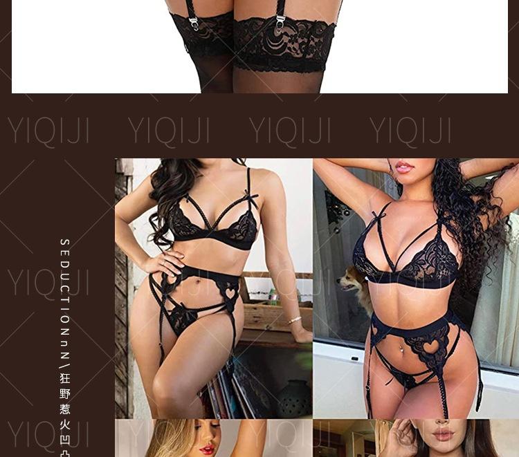 Sexy deep V buttocks exposed peach heart stockings three-piece sexy lingerie Sheer Panty Set Bodystocking