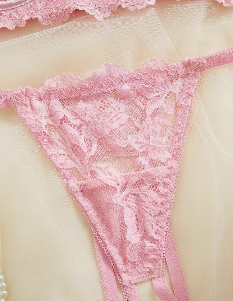 Ugreat Women's Floral Lace Sexy Lingerie Set, Sexy Cut Out Underwire Bra & Open Crotch Design Thong Two-Piece Set, Lingerie Set for Women, 2000s Wear Pink Straps