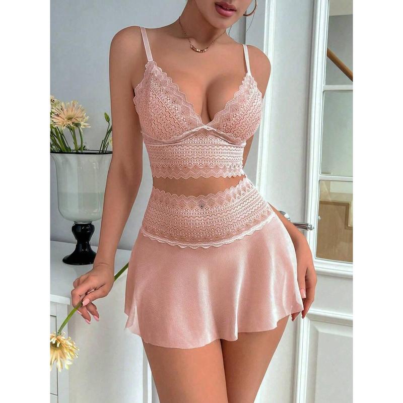 2pcs Women's Wireless Lace Spliced Mesh Sexy Lingerie Set Fabric Polyester bikini boutique go nnaw ear it now Womenswear Bra Panty Piece