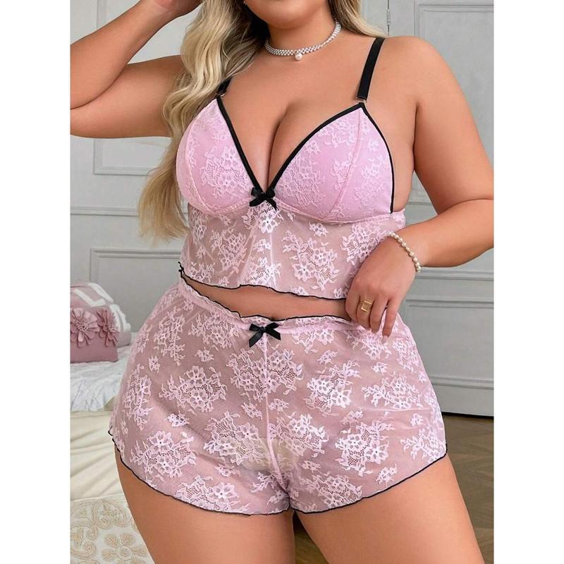 Plus Size Lace Bra And Panty  Set (Full Coverage) Womenswear Party curves  in   sheer  style ultra instant lift bra insert pajamas  party puleather  sexy  gift cowling mesh  babydoll avid  love  glam   of  the  day lingerie Piece Tops