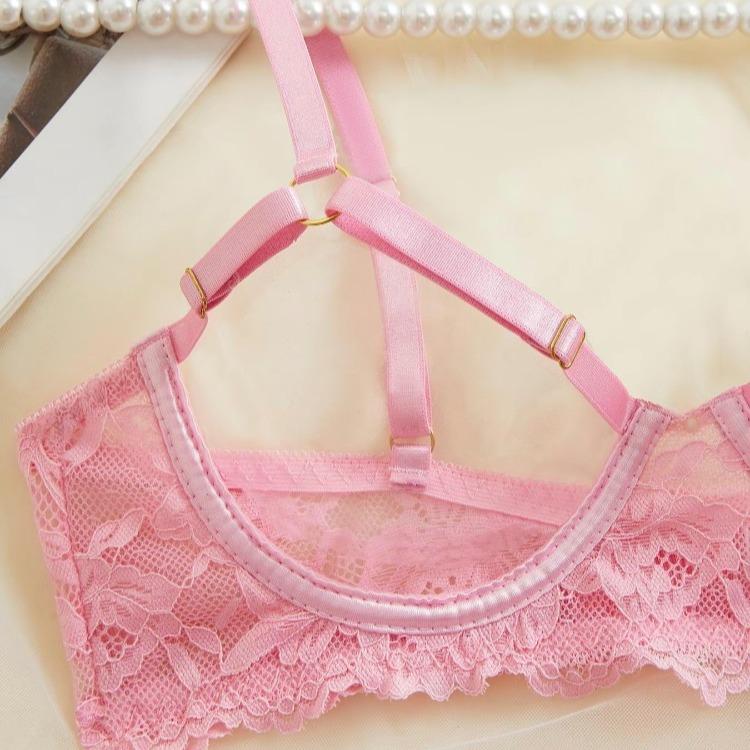 Ugreat Women's Floral Lace Sexy Lingerie Set, Sexy Cut Out Underwire Bra & Open Crotch Design Thong Two-Piece Set, Lingerie Set for Women, 2000s Wear Pink Straps