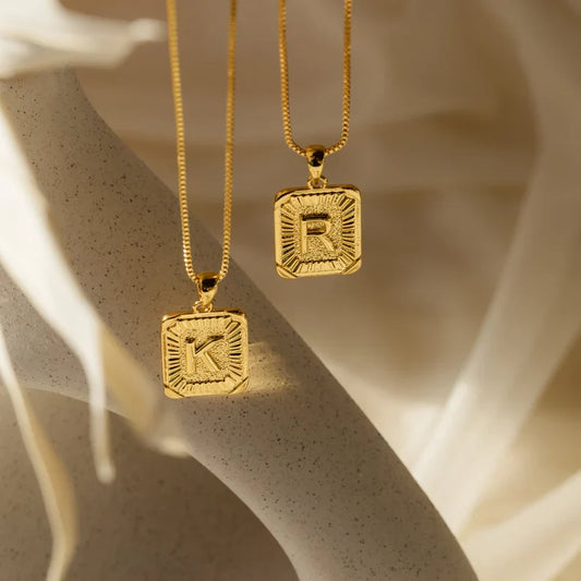 LAST DAY 49% OFF--18K Gold Square Initial Necklace Unisex