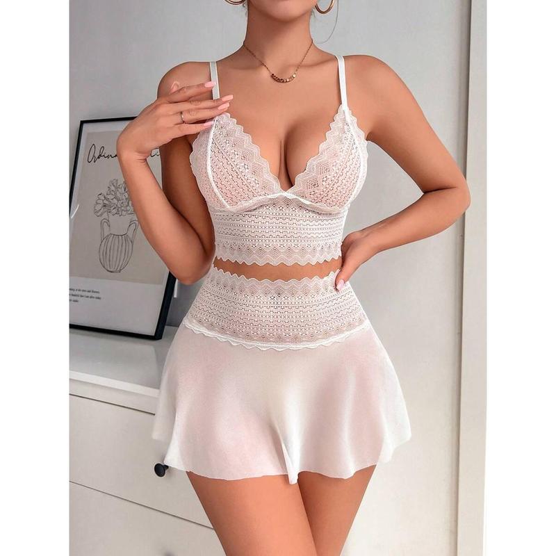 2pcs Women's Wireless Lace Spliced Mesh Sexy Lingerie Set Fabric Polyester bikini boutique go nnaw ear it now Womenswear Bra Panty Piece