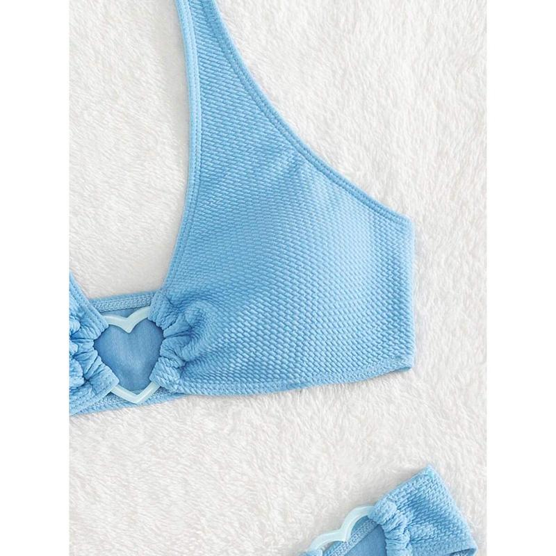 Summer Beach Heart-Ring Textured Halter Bikini Set boutique go nnaw ear it now