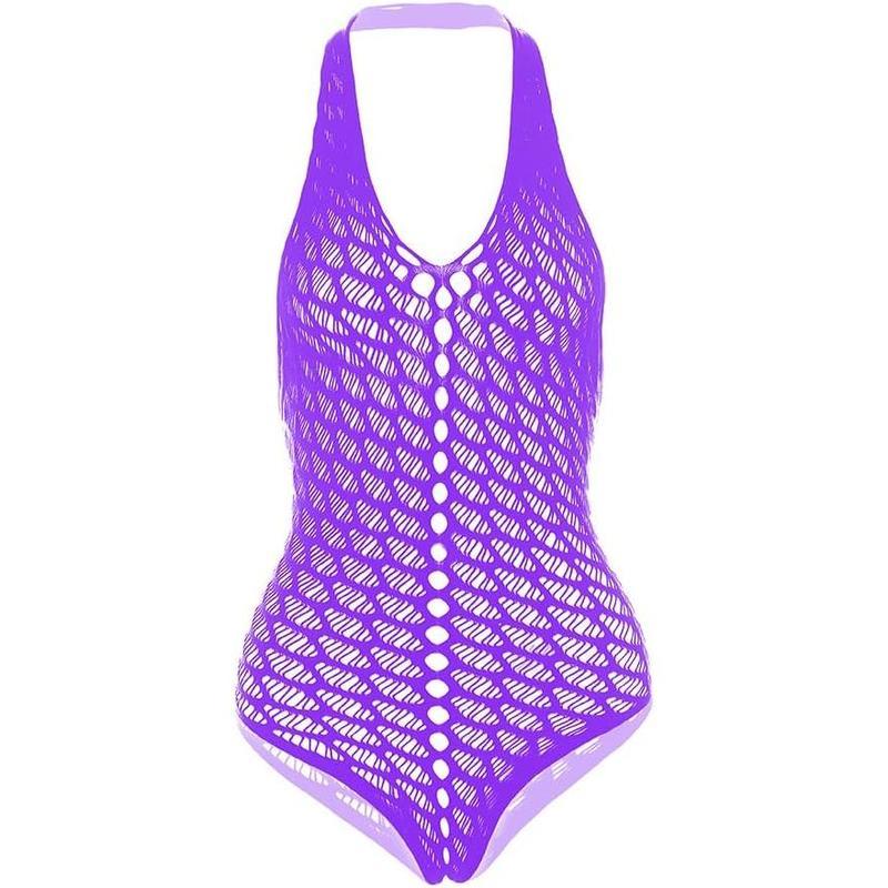 Women Lingerie Fishnet Bodysuit Sparkle Rhinestone  Mesh Teddy Lingerie One Size Womenswear Basic Fabric Formal
