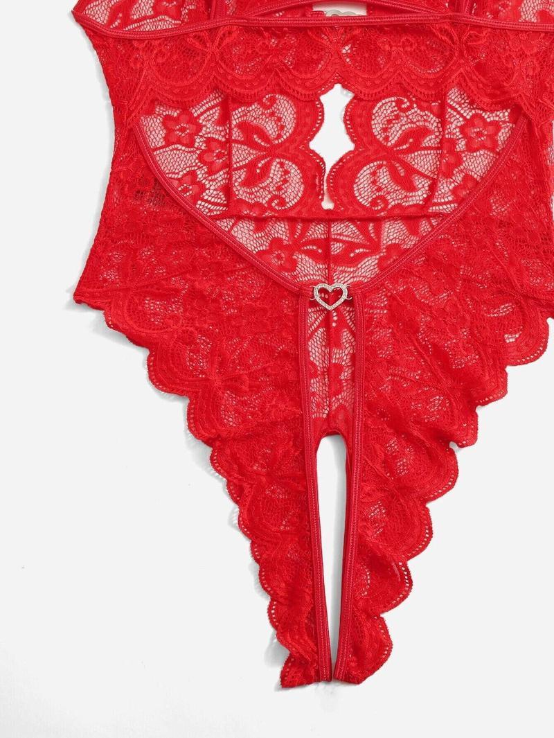 Women Plus Size Lace See-through Open Crotch One Piece Sexy Pajamas Lingerie for Bridal Womenswear Basic