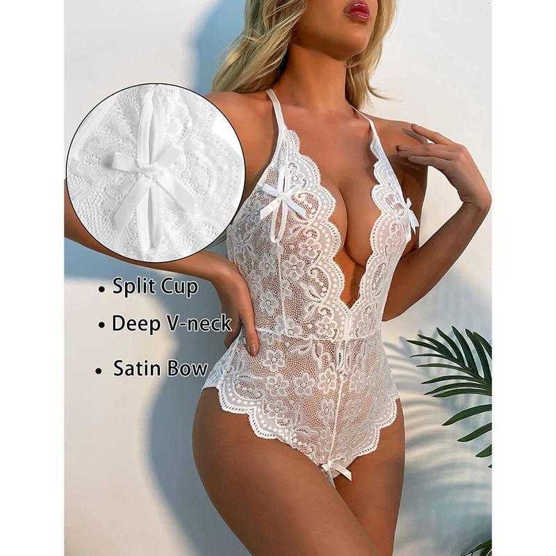 Sexy Lingerie No Need to Take Off Teasing Open Crotch Slightly Fat Passion Lace Plus Size See Through Sexy Pajamas Womenswear Basic White Minimalist Elegance Everyday Piece Style