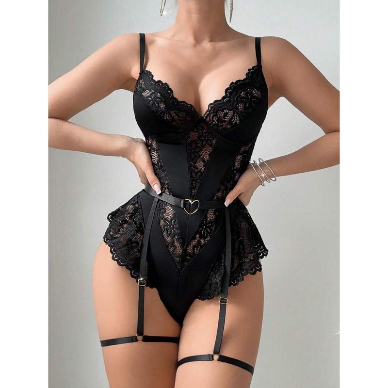 2 pcs/set women lace patch sexy bodysuits (no underwired/garter strap) Lingerie Polyester Womenswear Bra