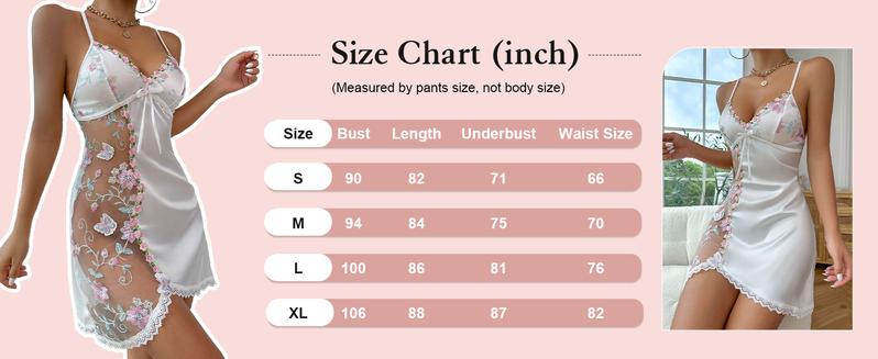 Women's Floral Mesh Embroidery Lace Trim Chemise Wedding Nightwear Satin Slip Dress Babydoll Nightgown,Soft Cut Out Backless Honeymoon  Gift