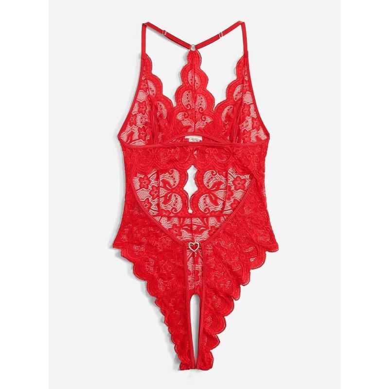 Women Plus Size Lace See-through Open Crotch One Piece Sexy Pajamas Lingerie for Bridal Womenswear Basic