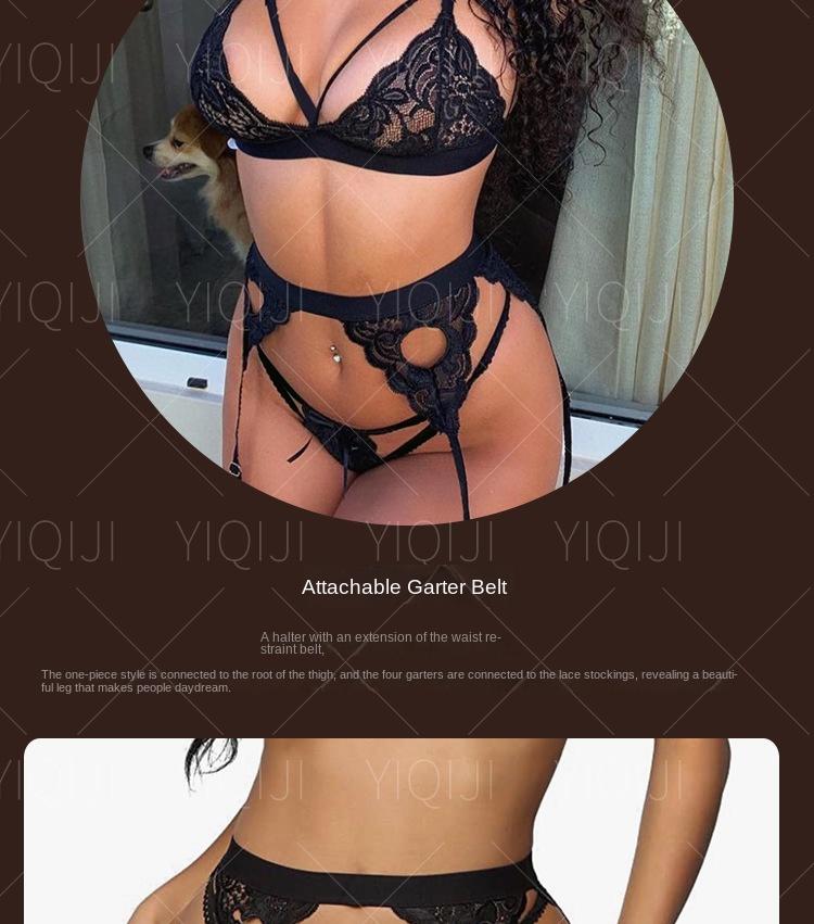 Sexy deep V buttocks exposed peach heart stockings three-piece sexy lingerie Sheer Panty Set Bodystocking