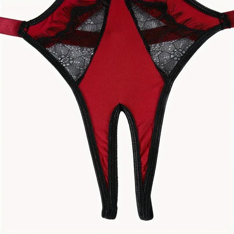 Women's Adjustable Lace Bodysuit and Thong Set Breathable Mesh Contoured Fit Casual Straps Womenswear Cosplay